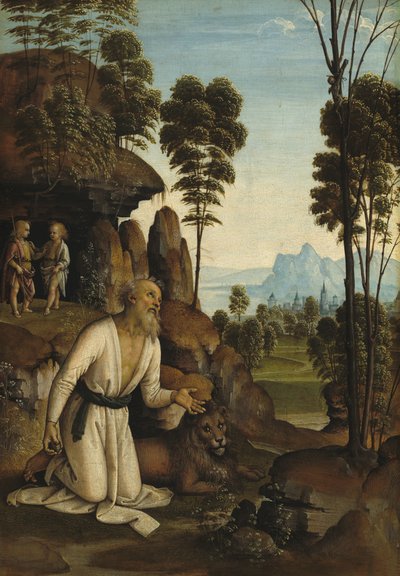 Pyhä Hieronymus erämaassa tekijältä Follower of Pietro Perugino