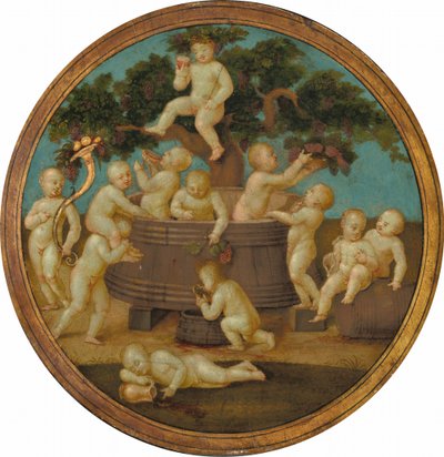 Putti viinipuristimella tekijältä Follower of Raphael