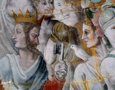 Janus ja avaimet Rooman kaupunkiin, ja Juno, freskot Liguen kullatussa tornissa, Fontainebleaun koulu, Tanlayn linna (1500-1600-luku), Burgundy, Ranska tekijältä Fontainebleau School