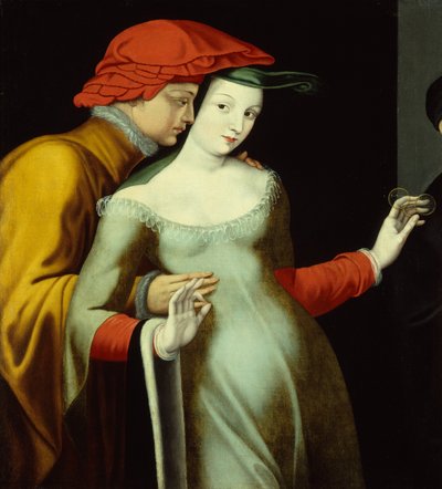 Rakastavaiset, n.1600 (öljy kankaalle) tekijältä Fontainebleau School