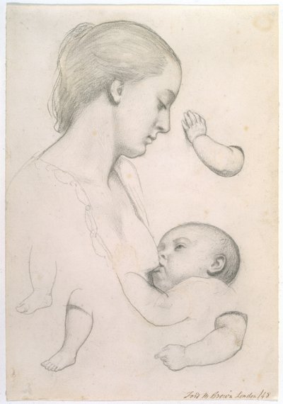 Vauvan ateria - Tutkimus äidistä ja lapsesta erillisillä käsi- ja jalkatutkimuksilla, 1848 tekijältä Ford Madox Brown