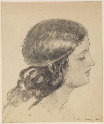 Oure Ladye of Saturday Night - Tutkimus enkelin päästä, jolla on vesikulho kädessään tekijältä Ford Madox Brown