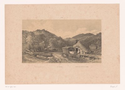 Metsämiehet Schwarzwaldissa Osa Schwarzwaldista / Im Schwarzwald / Paisage del Monte Negro (Sur de Alemania) (otsikko esineessä) Figuurit maisemassa (sarjan nimi) tekijältä Fortuné Ferogio