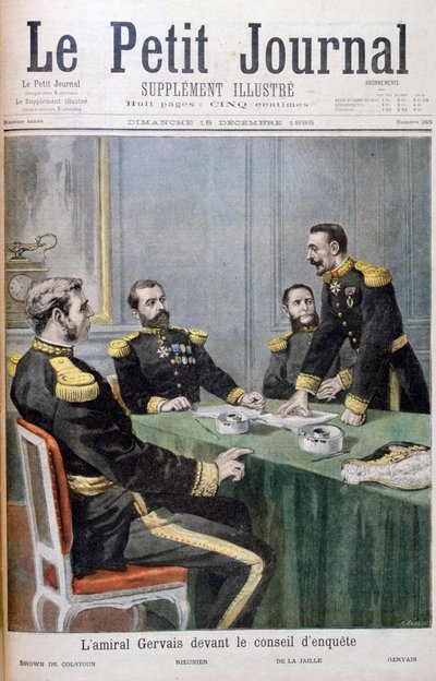 Amiraali Gervais tutkintalautakunnan edessä, 1895 tekijältä Fortuné Méaulle