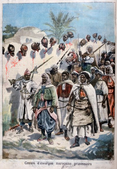 Sulttaani Abdul-Hafizsin armeijan Tadlassa vangiksi ottamien kapinallisten marokkolaisten pylväs, 1897. tekijältä Fortuné Méaulle