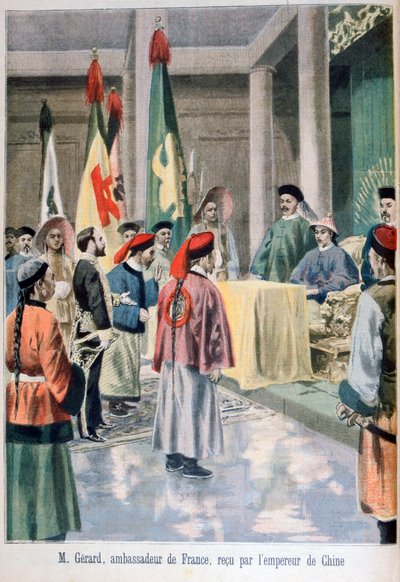 Ranskan suurlähettiläs Gérard ennen Kiinan Guangxun keisaria, 1895 tekijältä Fortuné Méaulle