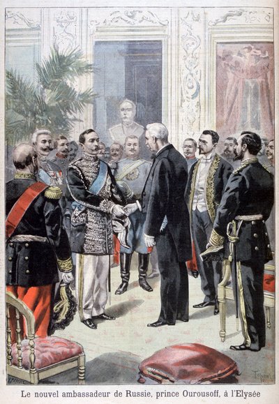 Prinssi Ourousoff, Venäjän suurlähettiläs, joka tapasi Félix Fauren, 1898 tekijältä Fortuné Méaulle