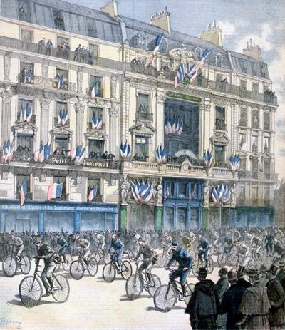 Pariisi-Brest-Pariisi-pyöräilykilpailun alku, 1891 tekijältä Fortuné Méaulle
