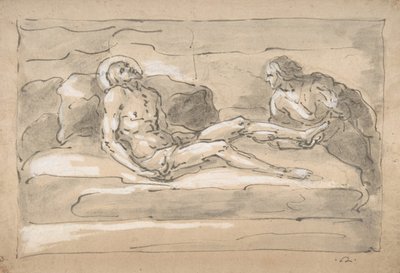 Jalkojensa haavoja kunnioittavan Magdalenan surema kuollut Kristus, 1787-1863. tekijältä Fortunato Duranti