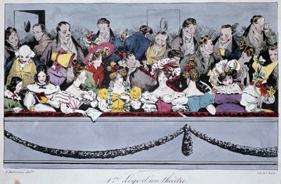 Teatterin ensimmäinen loosi 1800-luvulla - litografia tekijältä Fortune (after) Delarue