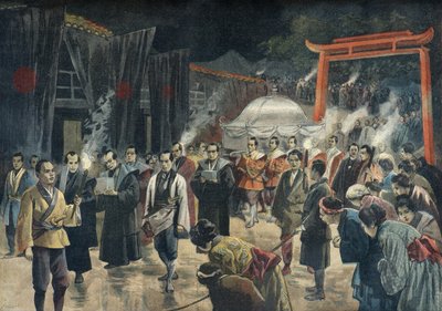 Keisarinna Eishon hautajaiset, Kioto 1897 (kaiverrus) tekijältä Fortune Louis Meaulle