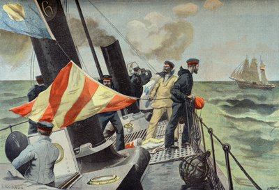 Espanjalaisen kauppalaivan kaappaus, Espanjan ja Amerikan sota vuonna 1898 (kaiverrus). tekijältä Fortune Louis Meaulle