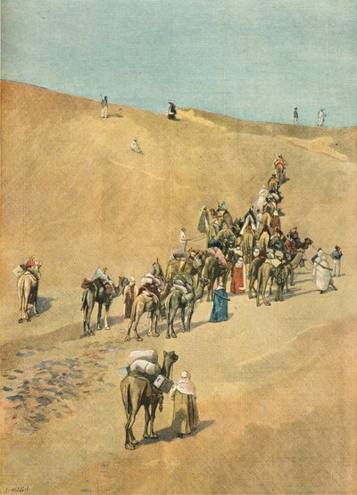 Marchandin lähetysvaunu aavikolla vuonna 1898 (kaiverrus). tekijältä Fortune Louis Meaulle