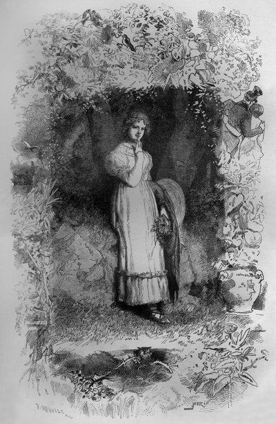 Fantine, kuvitus Victor Hugon romaaniin Les Miserables, Fortune Meaullen kaiverrus. tekijältä Fortune Louis Meaulle