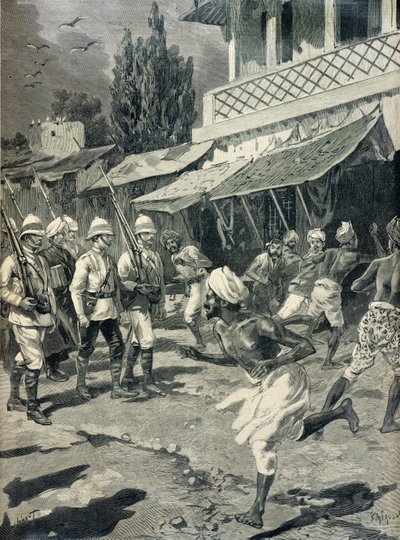 Kapina Bombayn kaupungissa vuonna 1898 (kaiverrus). tekijältä Fortune Louis Meaulle