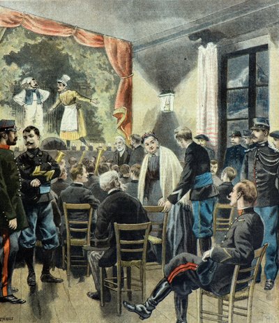 Le theatre aux armeses , alppimetsästäjien esitys tekijältä Fortune Louis Meaulle