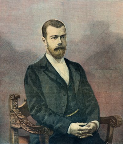 Tsaari Nikolai 2:n muotokuva vuonna 1896 (kaiverrus). tekijältä Fortune Louis Meaulle
