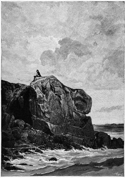 Victor Hugo maanpaossa Jerseyssä vuonna 1855 Proscriit Rockilla. Louis Fortune Meaullen (1844-1901) kaiverrus, josta Hugo sanoi: "I think, il grave". tekijältä Fortune Louis Meaulle
