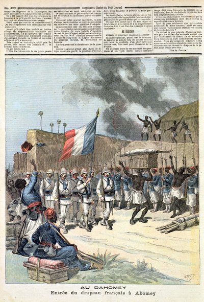Ranskan lippu astumassa Abomeyyn, Le Petit Journalista, 10. joulukuuta 1892 tekijältä Fortune Louis Meaulle and Henri Meyer