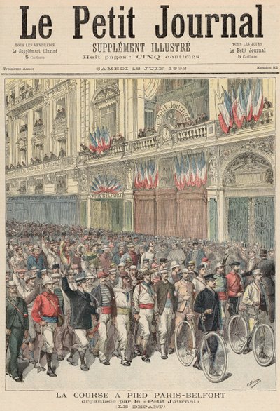 Road Race -kilpailun alku Pariisista Belfortiin, "Le Petit Journal", 18. kesäkuuta 1892 tekijältä Fortune Louis Meaulle and Henri Meyer