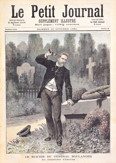 Kenraali Georges Ernest Boulangerin (1837–1891) itsemurha Ixellesin hautausmaalla, Le Petit Journalista, 10. lokakuuta 1891 tekijältä Fortune Louis Meaulle and Henri Meyer