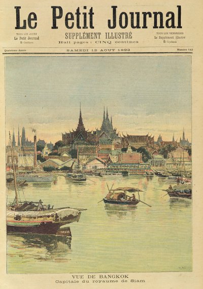 Näkymä Bangkokista, Le Petit Journalista, 12. elokuuta 1893 tekijältä Fortune Louis Meaulle and Henri Meyer
