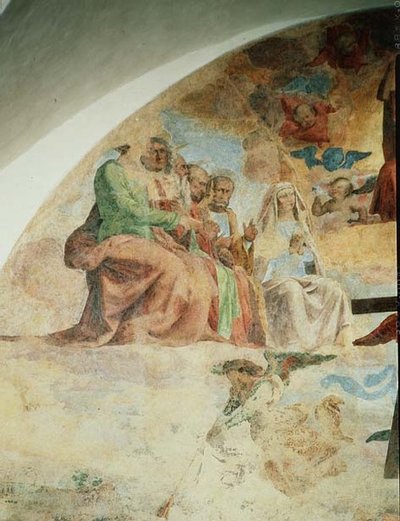 Viimeinen tuomio, yksityiskohta, joka kuvaa Neitsyt ja apostolit Kristuksen oikealla puolella tekijältä Fra Bartolomeo