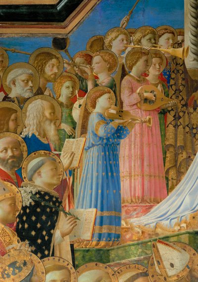 Le Couronnement de la Vierge - Neitsyen kruunajaiset, maalattu Fiesolen dominikaaniluostaria varten ... tekijältä Fra (c.1387-1455) Angelico