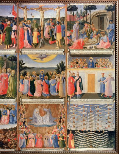 Kristuksen elämän historia, yksityiskohta pyhien maljakoiden kabinetin entisestä äänestyksestä (tempera puulla tekijältä Fra  Angelico