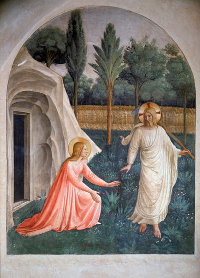 Noli me tangere Saint Mary Madeleine ja ylösnoussut Kristus (puutarhuri) (fresko, n. 1438-1446) tekijältä Fra  Angelico