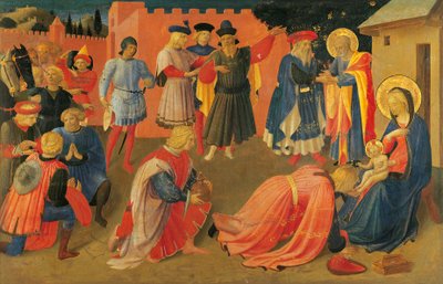 Taikaiden palvonta, yksityiskohta predellan keskipaneelista, Pellavaverhojen tabernaakkeli tekijältä Fra (c.1387 1455) Angelico