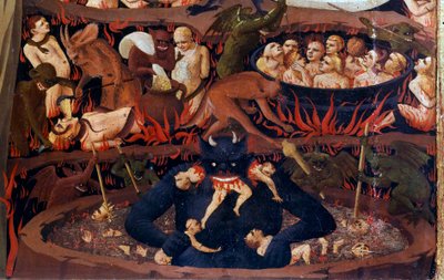 Viimeinen tuomio: yksityiskohta alamaailmasta. Piruja helvetin piireissä, demonien kidutuksia. Yksityiskohta detrempestä puulle, kirjoittanut Guido di Pietro (tai Fra Giovanni da Fiesole) dit Fra Angelico tai il Beato (1387-1455) tekijältä Fra  Angelico
