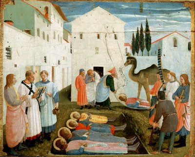 Pyhien Cosman ja Damianuksen hautaus (maalaus puulle tekijältä Fra  Angelico