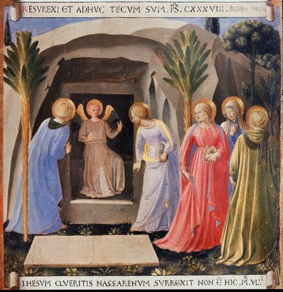 Kolme Mariaa haudalla. Kristuksen elämä, Armadio degli Argenti. (Tempera puulla tekijältä Fra  Angelico