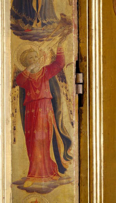 Enkeli soittaa trumpettia, yksityiskohta Linaiuolin triptyykistä, 1433 (tempera paneelissa) tekijältä Fra Angelico