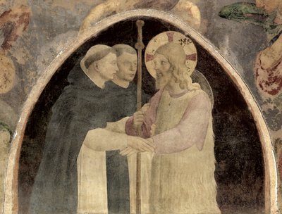 Kristus toivottaa tervetulleeksi kaksi dominikaanimunkkia, fresko, kuva 78936:sta tekijältä Fra Angelico