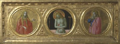 Kristus surujen miehenä pyhän Magdalan Marian ja evankelista Johannes pyhänä rinnalla tekijältä Fra Angelico
