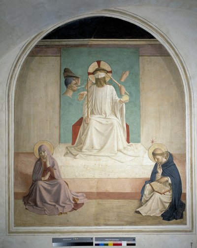 Kristus pilkkaa Neitsyen ja Pyhän Hieromuksen kanssa. Fresko Guido di Pietro tekijältä Fra Angelico