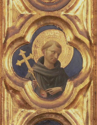 Santa Trinitan alttaritaulu, Pyhän Fransiskuksen pään yksityiskohta, n.1434, tempera ja kulta paneelille. tekijältä Fra Angelico