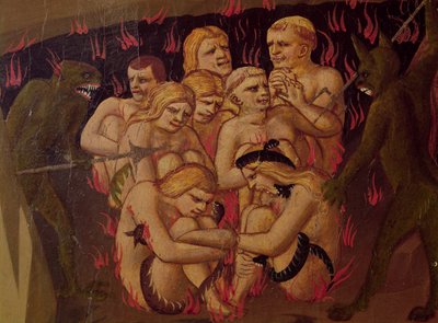 Viimeinen tuomio, yksityiskohta helvetin kirotuista, n. 1431 tekijältä Fra Angelico