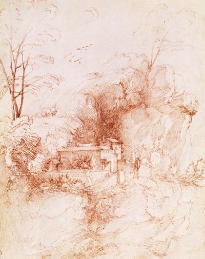 Kalliomaisema luostarin kanssa, Fra Bartolomeon (1472-1517) piirros. tekijältä Fra Bartolomeo