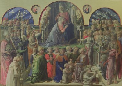 Neitsyt Marian kruunajaiset pyhimysten ja enkelien kanssa, 1441-47 (tempera paneelille). tekijältä Fra Filippo Lippi