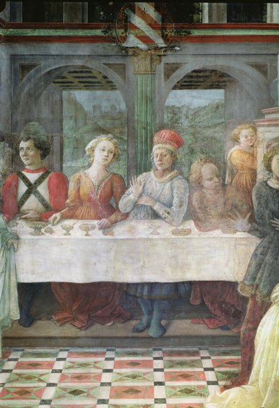 Herodeksen juhla: yksityiskohta keskipöydän hahmoista fresko ks. myös 60431 & 60432. tekijältä Fra Filippo Lippi