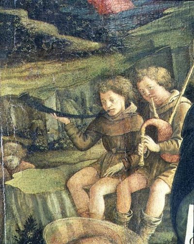 Kaksi musikaalipaimenta, yksityiskohta syntymästä, 1470 tekijältä Fra Filippo Lippi