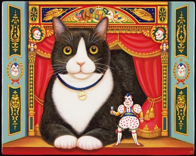 Ambrose the Theatre Cat, 2007 (öljy ja tempera paneelissa) tekijältä Frances Broomfield