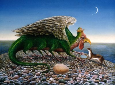 Basilisk, 1986 (öljyt ja tempera paperille) tekijältä Frances Broomfield