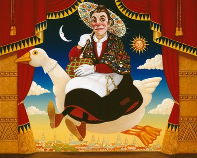 Dan Leno (1860-1904) Mother Goose, 1996 (öljy ja tempera paneelissa) tekijältä Frances Broomfield