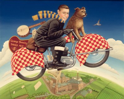 George Formby - Speed Ace, 1989 (öljy ja tempera paneelissa) tekijältä Frances Broomfield