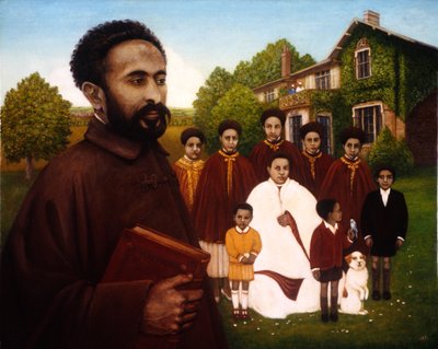 Haile Selassie maanpaossa, 1987 (öljy ja tempera paneelissa) tekijältä Frances Broomfield