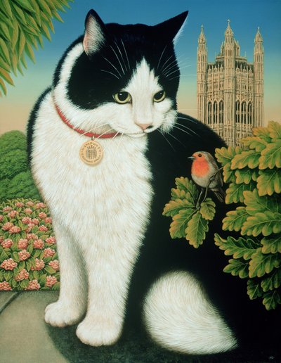 Humphrey, Downing Streetin kissa, 1995 (öljy ja tempera paneelissa) tekijältä Frances Broomfield